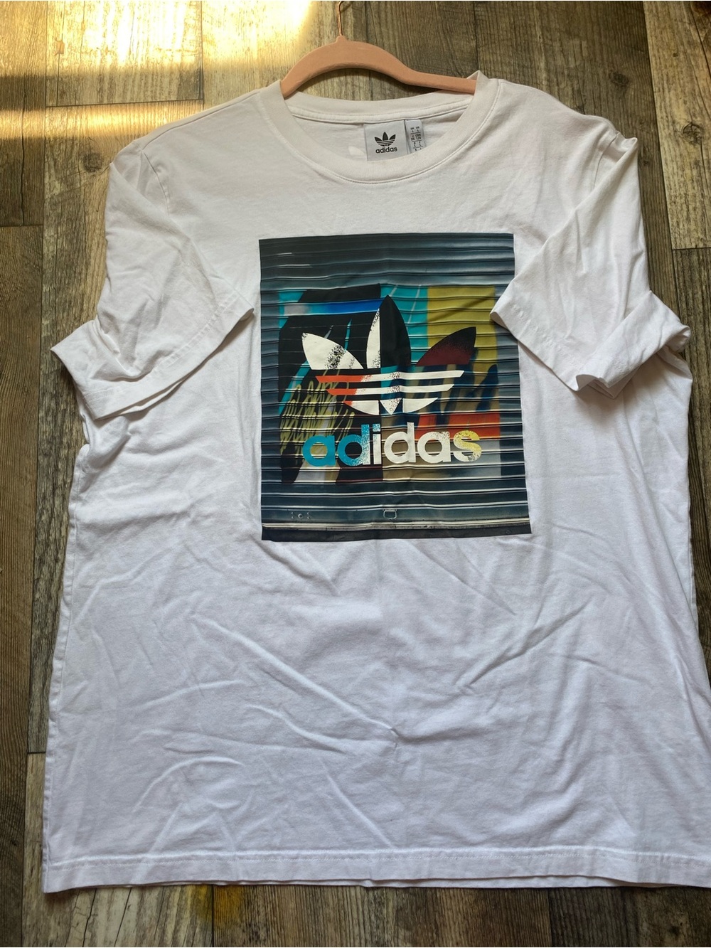 adidas White Tee with Multicolor Trefoil Print